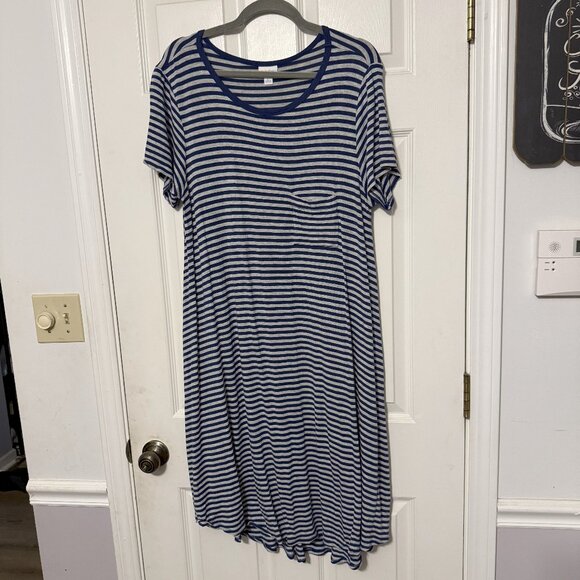 Lula Roe Blue Gray Womens Striped Dress | Size Large - Picture 1 of 3